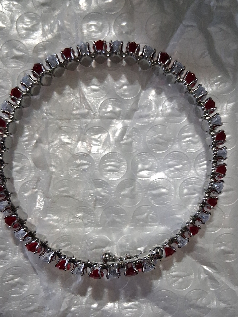 Silver-Tone Red Crystal Tennis Bracelet - BANGLE UP TO 8IN. NWT